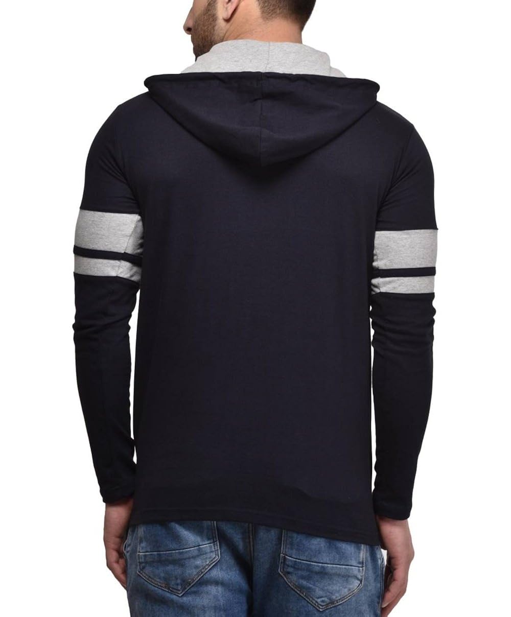 cenizas men's hooded full sleeves dual tone round neck casual tshirt