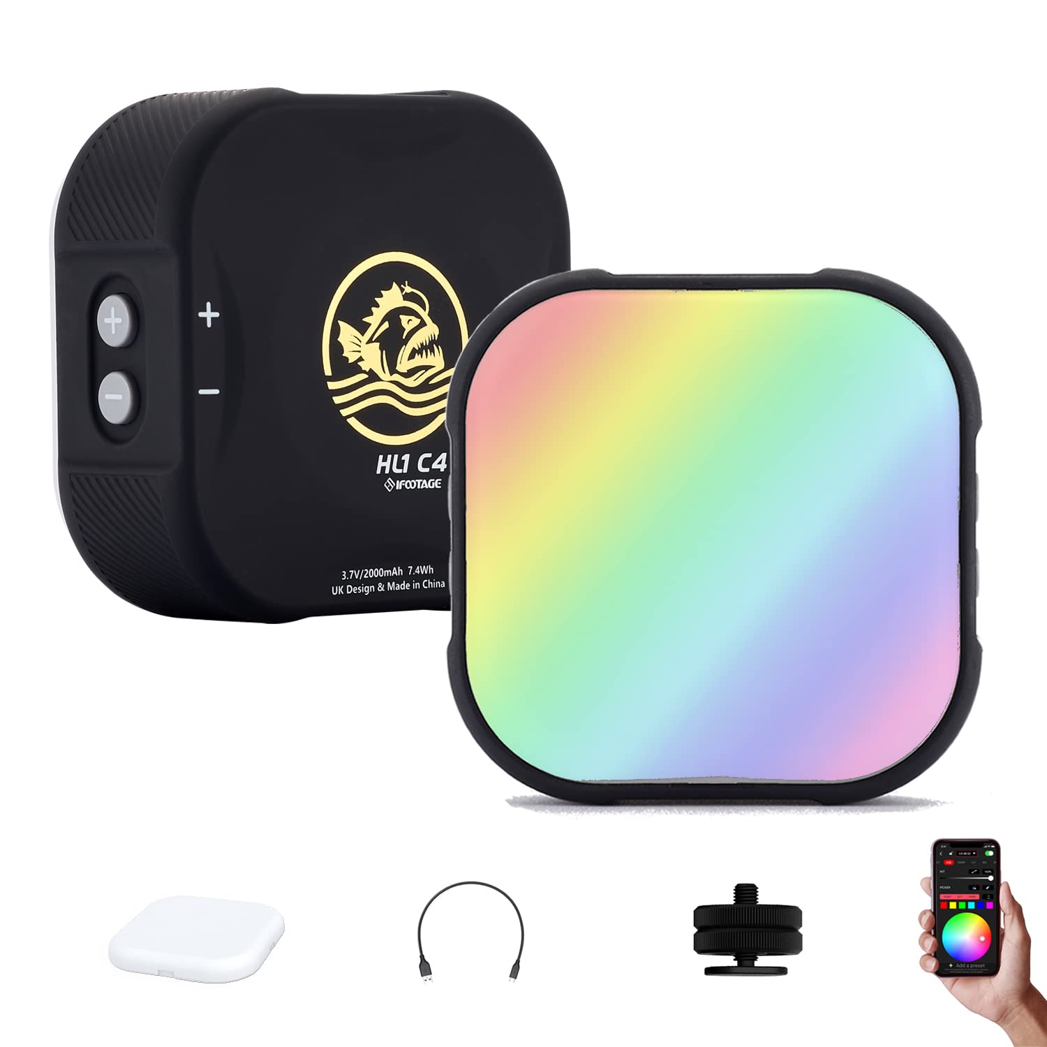 IFOOTAGE LED RGB Photography lighting, Video Light for Camera,CRI 95+,2800k~10000k,2000mAh 1070lux,RGB Portable Mini Light,Soft Cover,Black