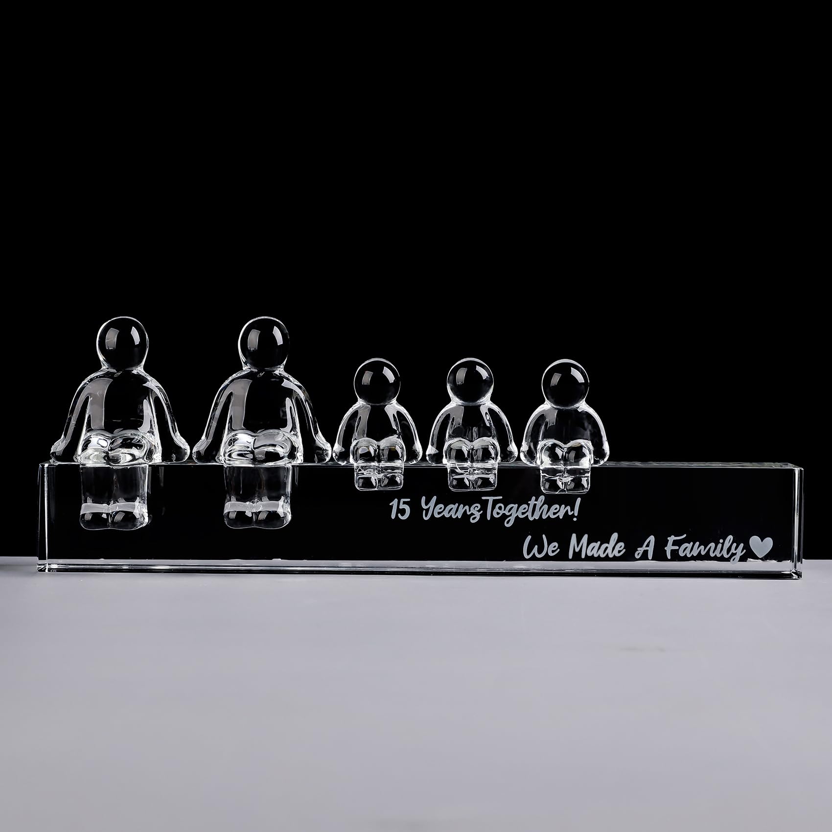 Movdyka 15th Wedding Anniversary Romantic Gifts for Her Him 15 Years Crystal Anniversary Presents for Hudband Wife 15 Years Together We Made A Family Glass Ornament(3 Children)