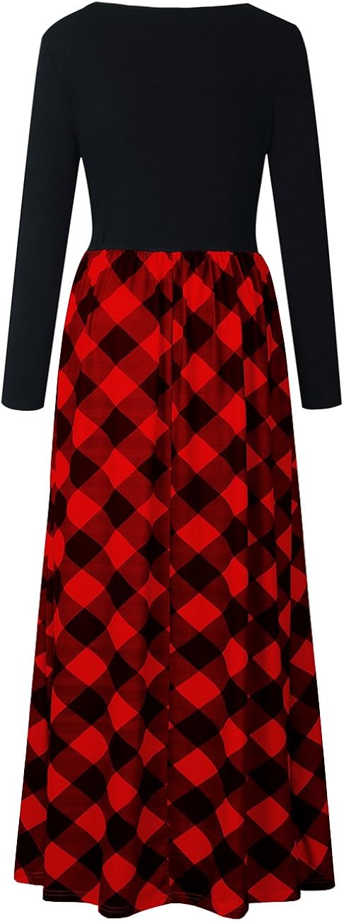 MEROKEETY Women's Plaid Long Sleeve Empire Waist Full Length Maxi Dress with Pockets at  Women’s Clothing store