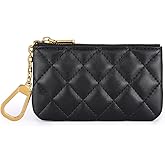 Mossruta Premium Genuine Full Grain Leather Mini Coin Purse Keychain Pouch Card Holder for Men Women (Black Quilted- AG)