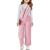Haloumoning Girls Corduroy Overalls Kids Cute Adjustable Straps Wide Leg Jumpsuit with Pockets 5-14 Years