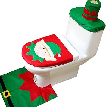 Comfysail 3 Stück WC Weihnachtsdeko Set Toilettensitzabdeckung