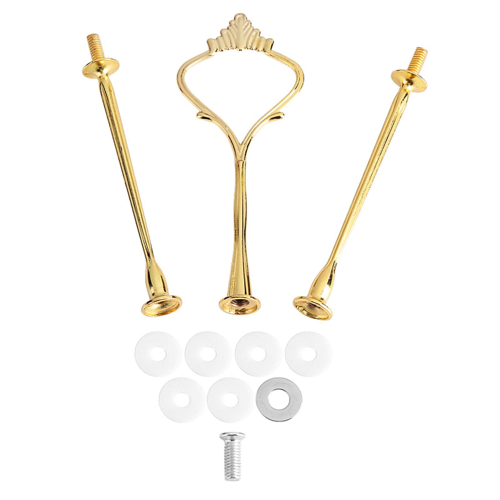 Cake Stand Rail Set, Metal Rods with Centre Hole Cutting, Crown Motifs, 2 to 3 Tier Plate, Glass Drill for Wedding Buffet, Three-Tier Small Crown Gold