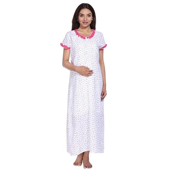 Feeding Nighty/Nursing Nightgown/Cotton Nightie for Breastfeeding Fit for Pregnancy & Later