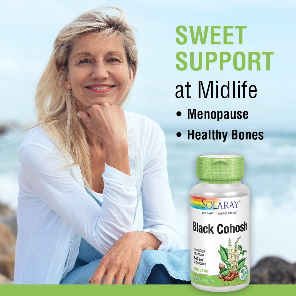 Solaray Black Cohosh 540 mg | Womens Health & Menopause Support Supplement | Whole Root | Non-GMO, Vegan & Lab Verified | 100 VegCaps: Health & Personal Care