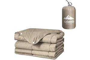 zzlamb Camping Blanket, Compact Lightweight Soft Puffy Blanket Water-Repellent, Packable Warm Quilt Down Alternative Picnic Hiking Backpacking Beach Travel RV Airplane Couch Car