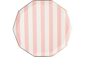 Bonjour Fete Light Pink Cabana Stripe Paper Party Plates | Disposable Plates | Sturdy Large Paper Plates, Dinner Plates | Premium Party Supplies | Happy Birthday Decorations | Pack of 8, 10.5" D
