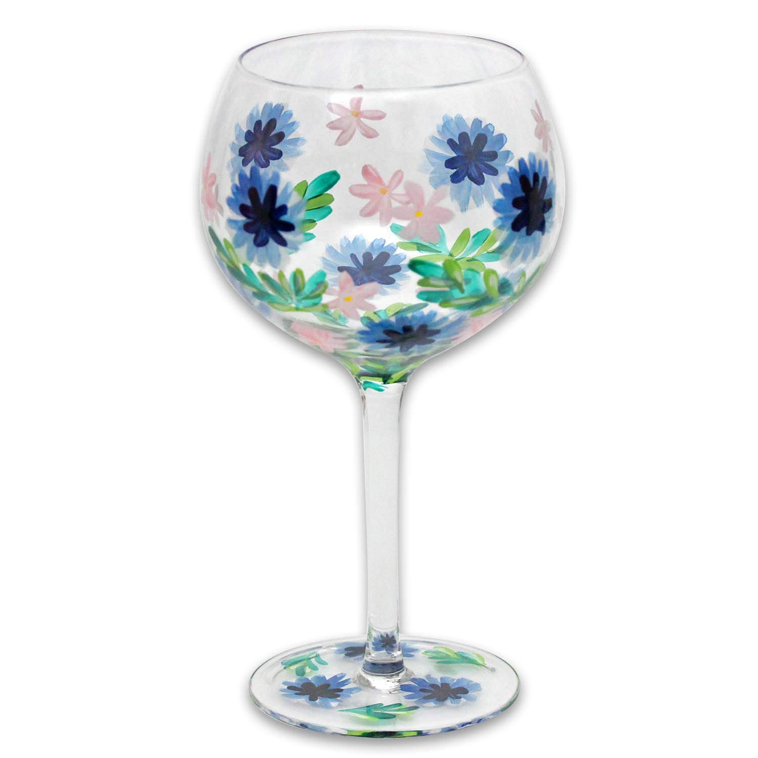 Hand Painted Cornflower Wine Cocktail Copa Gin Glass Floral Flowers Cup Liquor