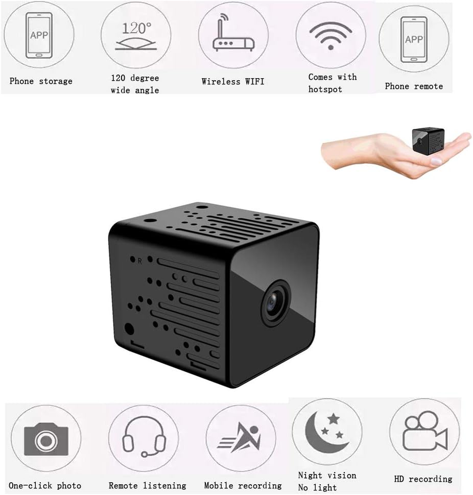 MIMI KING Portable HD Mini Camera 1.3 Million Pixel Infrared WIFI Card Type Home Smart Night Vision Wireless Camera,Black