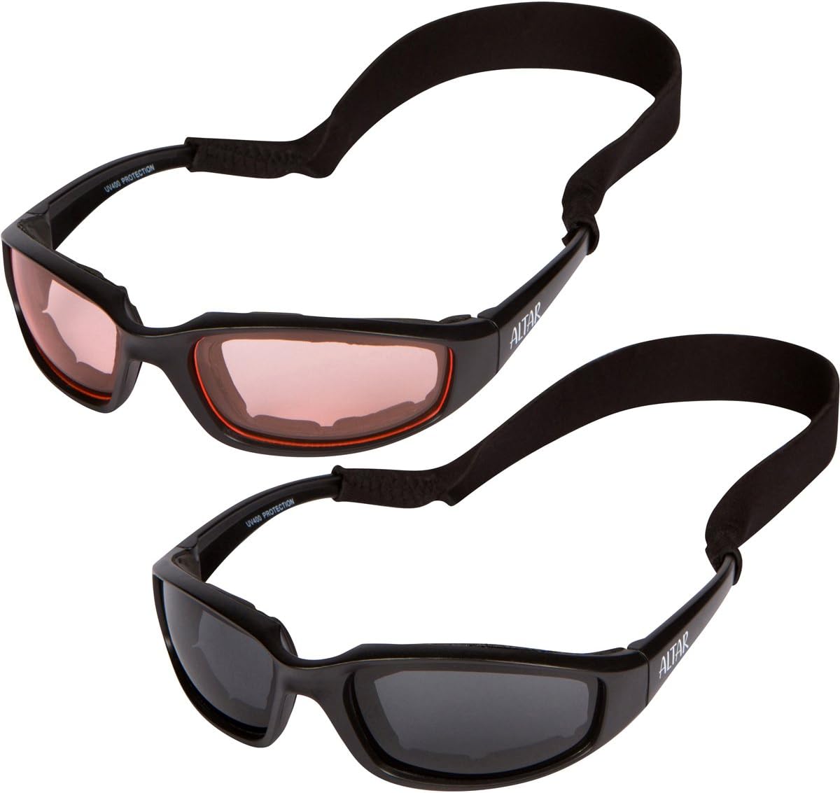 Altar Motorcycle Riding Glasses Foam Padded Goggles With Strap Protective Sunglasses 2 Pair