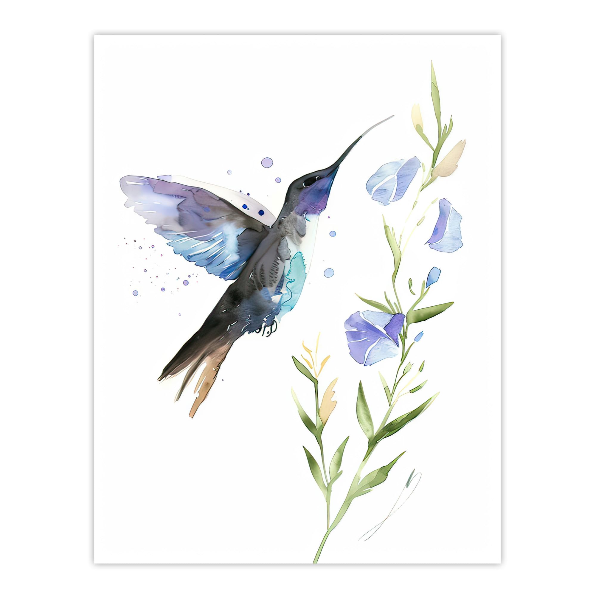 Artery8 Elegant Hummingbird with Wildflower Watercolour Living Room Extra Large XL Wall Art Poster Print