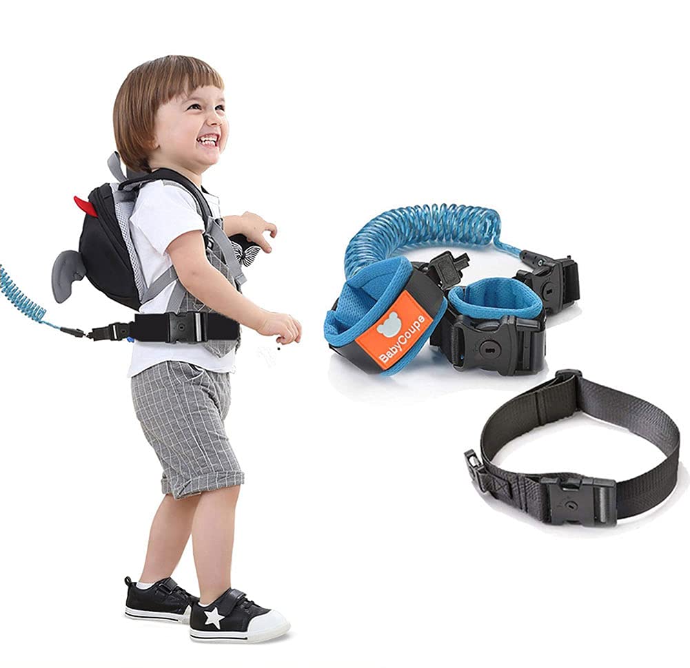 Anti Lost Wrist Link Belt, 1.5M Belts and Wristband 2 in 1 Combination Kit, Adjustable Children Wrist Rope with Lock, Safety Harness for Kids, Baby Harness for Walking(Blue+Black+1.5Meters)