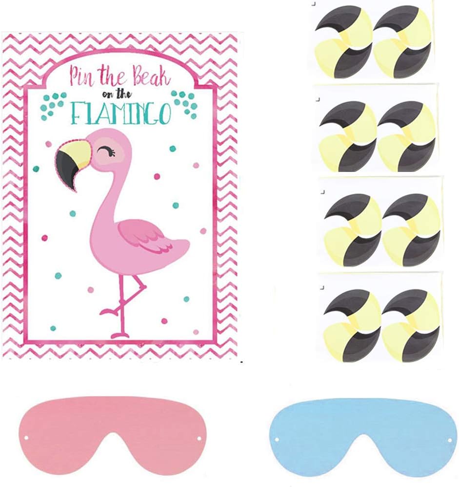 Hawaii Flamingo Party Supplies, Pin the Beak on the Flamingo Party Game for Kids Birthday Decorations