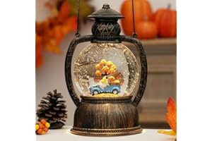 ARMXY Fall Snow Globes, Blue Truck Pumpkin and Gnome Scene Snow Globes, Glittering Lantern with Timer, Snow Globe Lantern USB or Battery Powered for Fall Festival Thanksgiving Day Decor