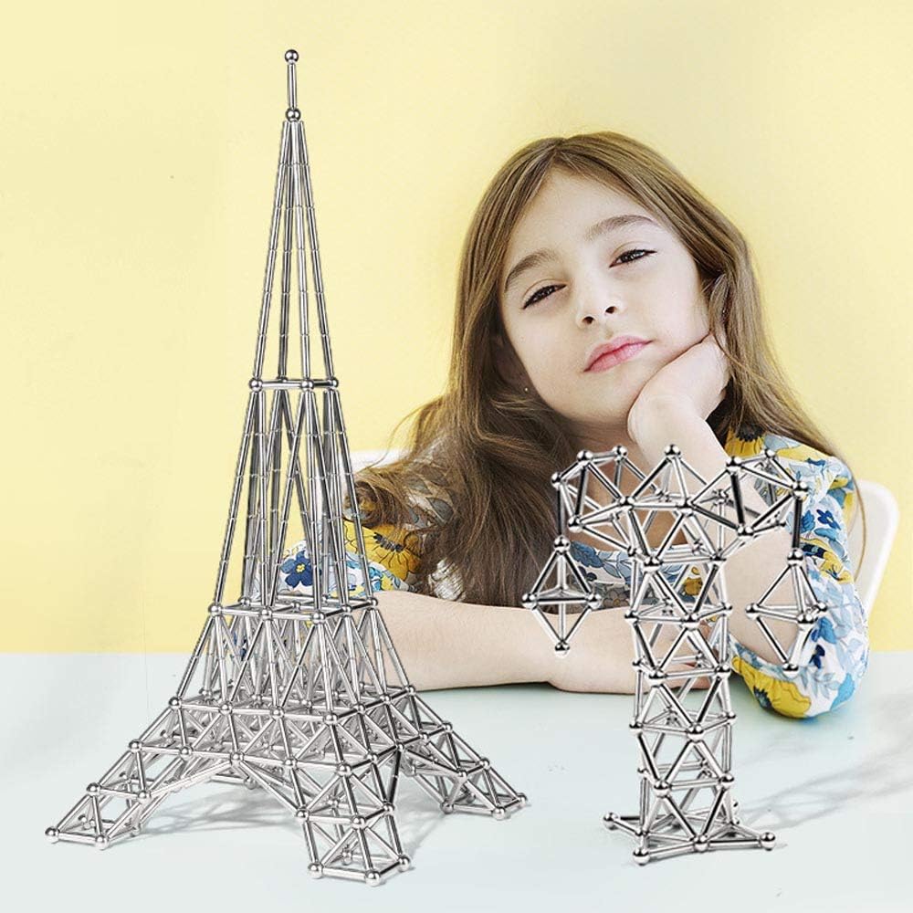 63PCS Magnetic Building Blocks, Magnet Construction Build Kit Education Toys 3D Puzzle for Kids and Adult, Playing Stacking Game with Magnetic Sticks and Balls