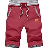 STICKON Men's Shorts Casual Classic Fit Drawstring Summer Beach Shorts with Elastic Waist and Pockets