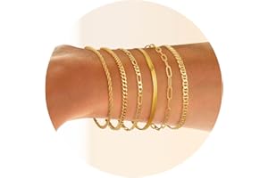 SUPNEER 6 Pcs Gold Bracelets for Women Dainty Gold Bracelet Stack for Teen Girls,Trendy 14k Gold Plated Cute Stackable Cuban Link Chain Bracelets Set for Daughter Non Tarnish Adjustable