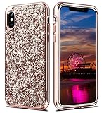 iPhone X Case,iPhone 10 Case,Wollony Luxury Slim iPhone X Bling Shiny Glitter Case with Soft Fiber Lining Cushion Hybrid Shock-Absorption Bumper & Anti-Scratch Back Cover for iPhone X/XS - Champagne