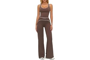 AGYMNX Women's Yoga Jogger Compression Contrast Tank Top Tummy Control Bell Bottom Flare Pants Leggings Running Outfits