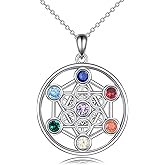 YFN Chakra Necklace Sterling Silver 7 Chakra Gemstone Pendant Spiritual Yoga Jewelry for Women Men