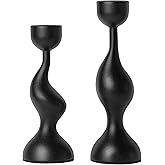Smtyle Modern Sculptural Black Candle Stick Holders Cast-Aluminum Taper Set of 2 (7″ & 8″) Dual-Height Candlesticks for Dining Table Wedding or Home Decor