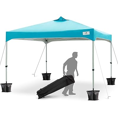 Finfree 10x10 FT Compact Ez Pop up Canopy Tent Outdoor, Folding Canopy Tent, Instant Canopy with Wheeled Carry Bag, Cyan