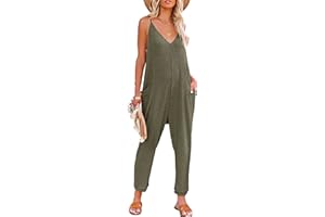 AlvaQ Jumpsuits for Women Casual Spring Clothes Sleeveless Loose Spaghetti Strap Overalls Jumpers with Pockets 2024