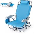 Outvita Backpack Beach Chair, 5 Level Adjustable Positions Beach Chair with Back Storage Bag, Cooler Pouch and Side Bags for Beach Poolside Lawn
