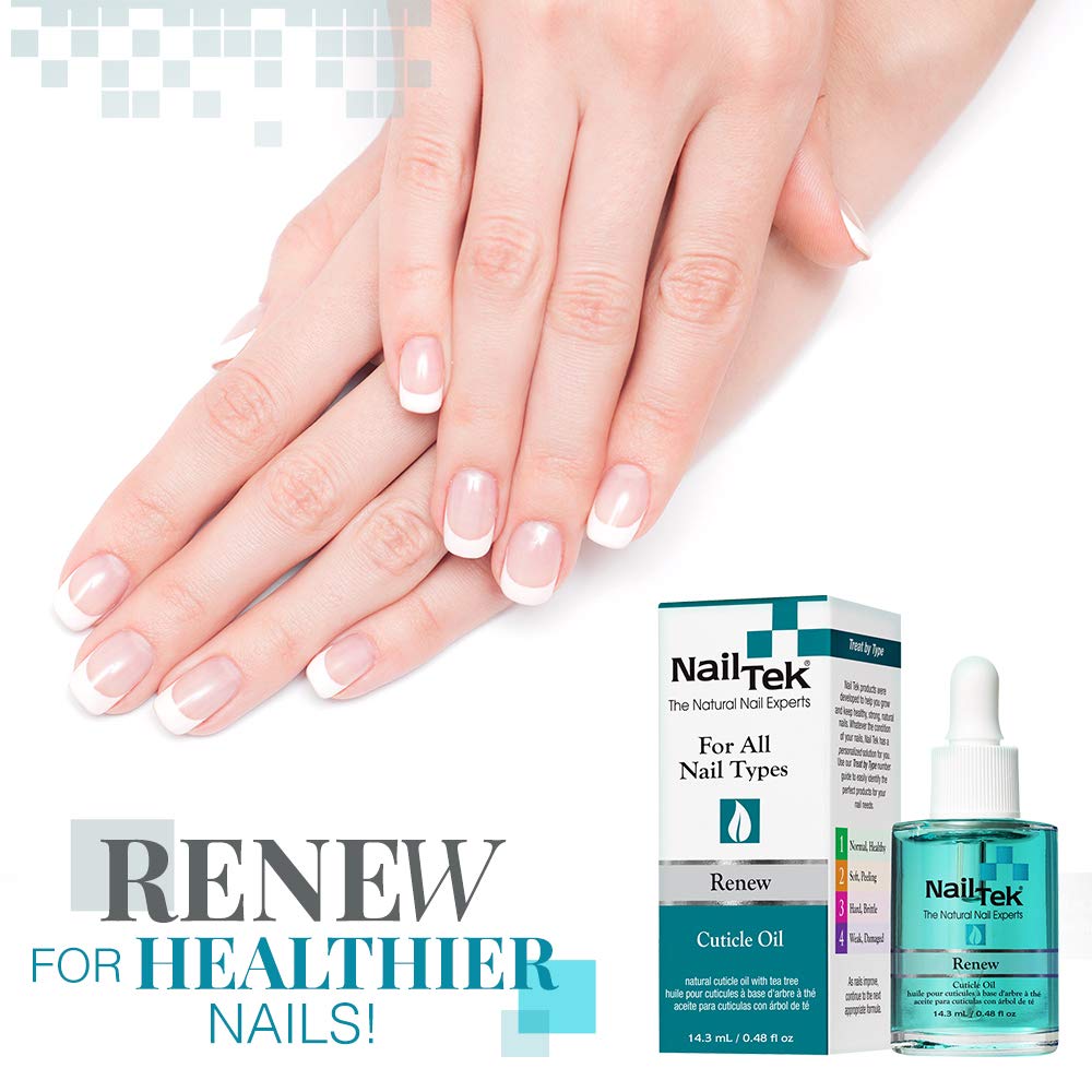 Nail Tek Renew, Natural Cuticle Oil with Tea Tree for All Nail Types, 0.48 oz, 2-Pack : Beauty