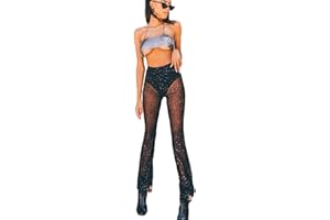 VENDAU Mesh Pants for Women Rave Pants for Women Festival Pants Women See Through Pants for Women Sheer Pants Mesh Flare Pant