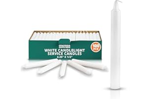 Concordia Supply Church Candles for Candle Light Service Vigil - 4.25" x 1/2" Bulk White Candles for Memorial, Congregational, Shabbat, Wedding, Communion, Baptism & Christmas Ceremonies - Box of 100