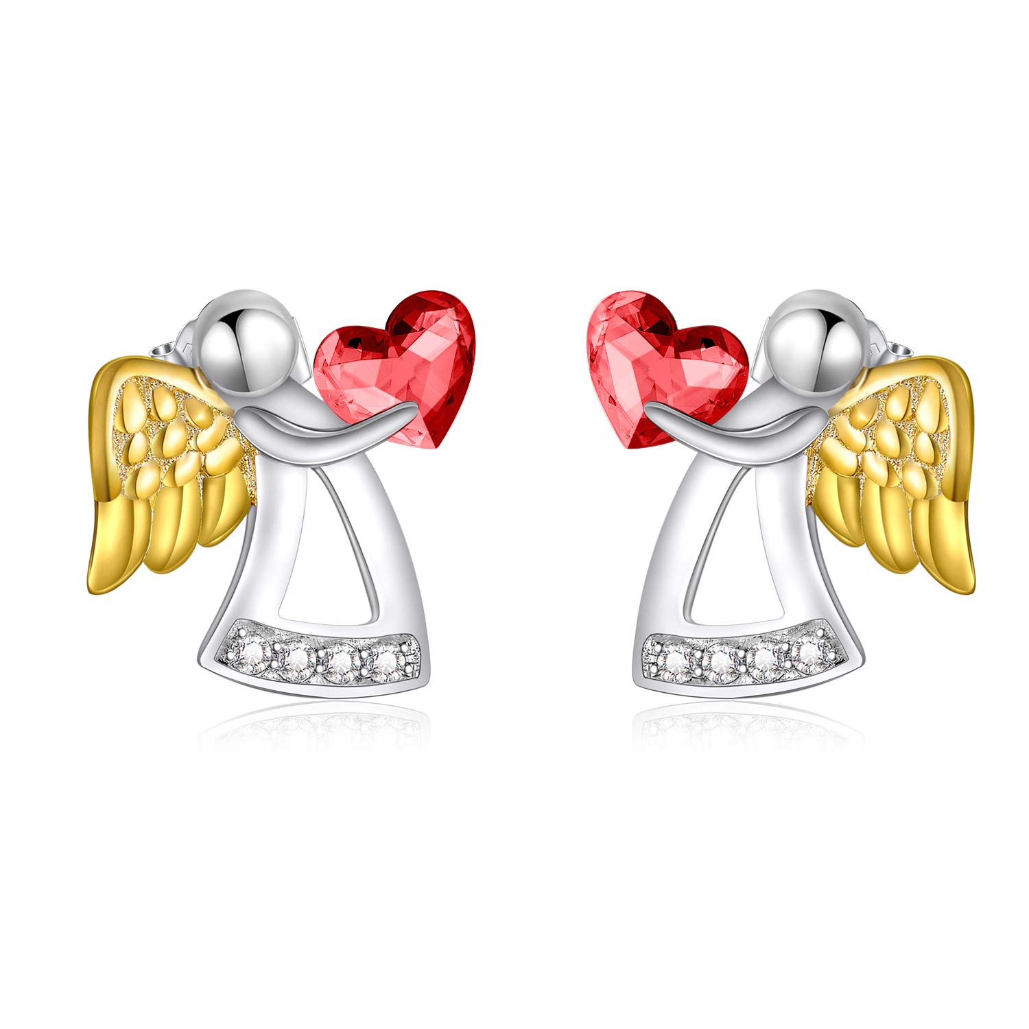 Sterling Silver Guardian Angel Stud Earrings, Birthday Christening Baptism Communion Gifts for Girls Daughter Children — image 1