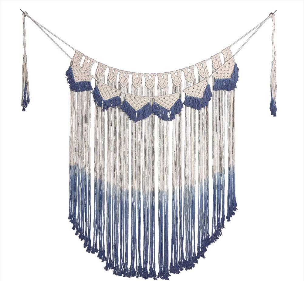 Amazon Com Boho Macrame Hanging Wall Decor Blue Beige Long Fringe