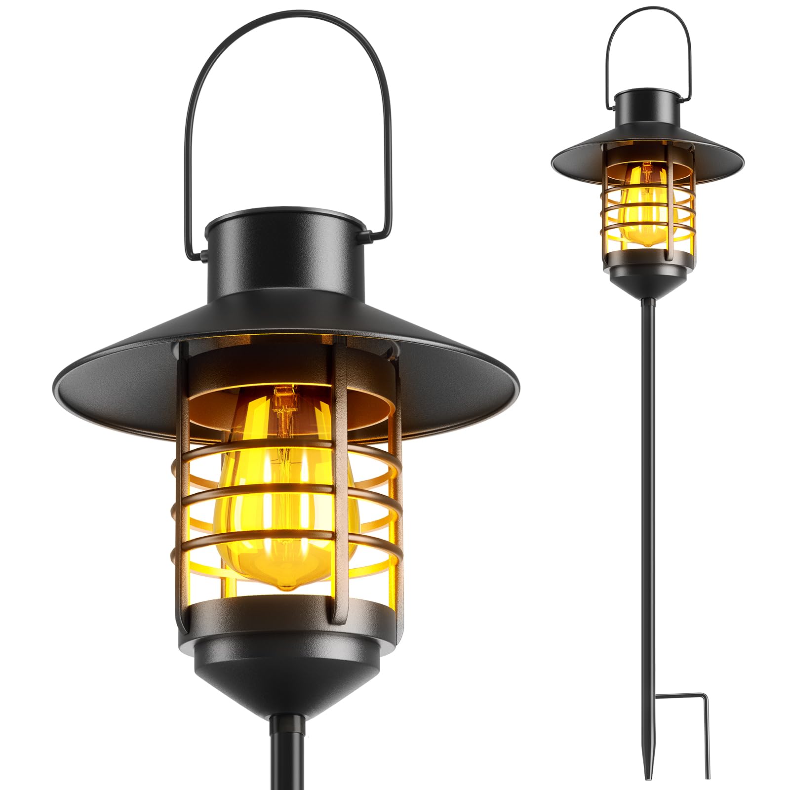 Photo 1 of 2 Pack Solar Garden Lights with Ground Spikes, Solar Powered Pathway Lanterns for Yard, Patio, Driveway - Decorative Landscape Lighting Gifts for Family, Women