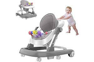 AIRLYA-LIFE Baby Walker, 6-Gear Height Adjustable Foldable Baby Walkers and Activity Center, Baby Walker with Wheels, Infant Toddler Walker with Music Disk, Baby Walkers for Baby Boys and Girls 6-24 Months