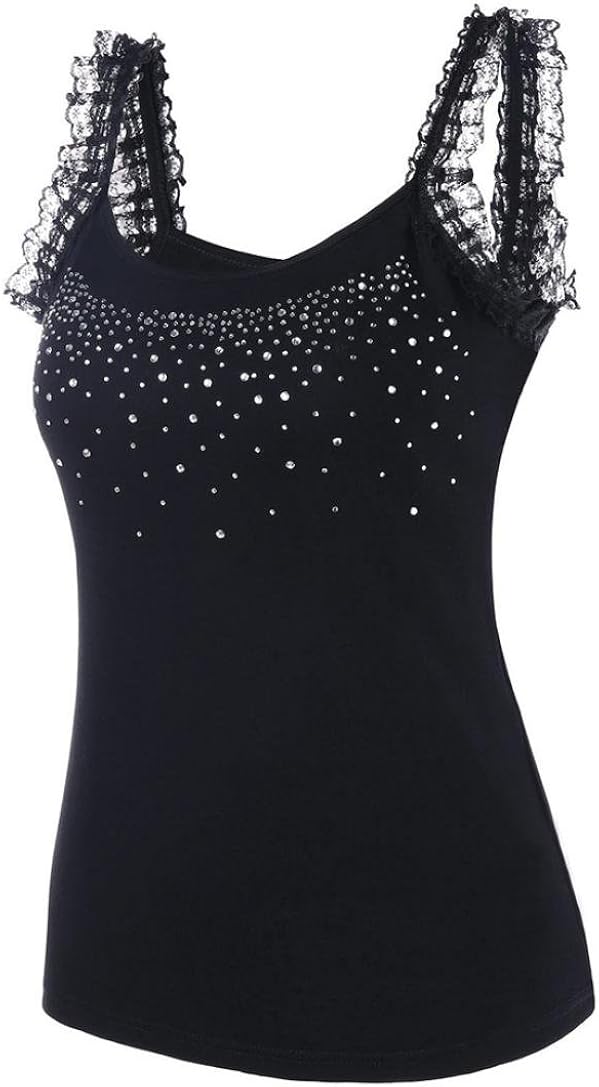 Seiveini Damen Spitzen Crop Top - Spaghettiträger Patchwork Y2K Oberteil