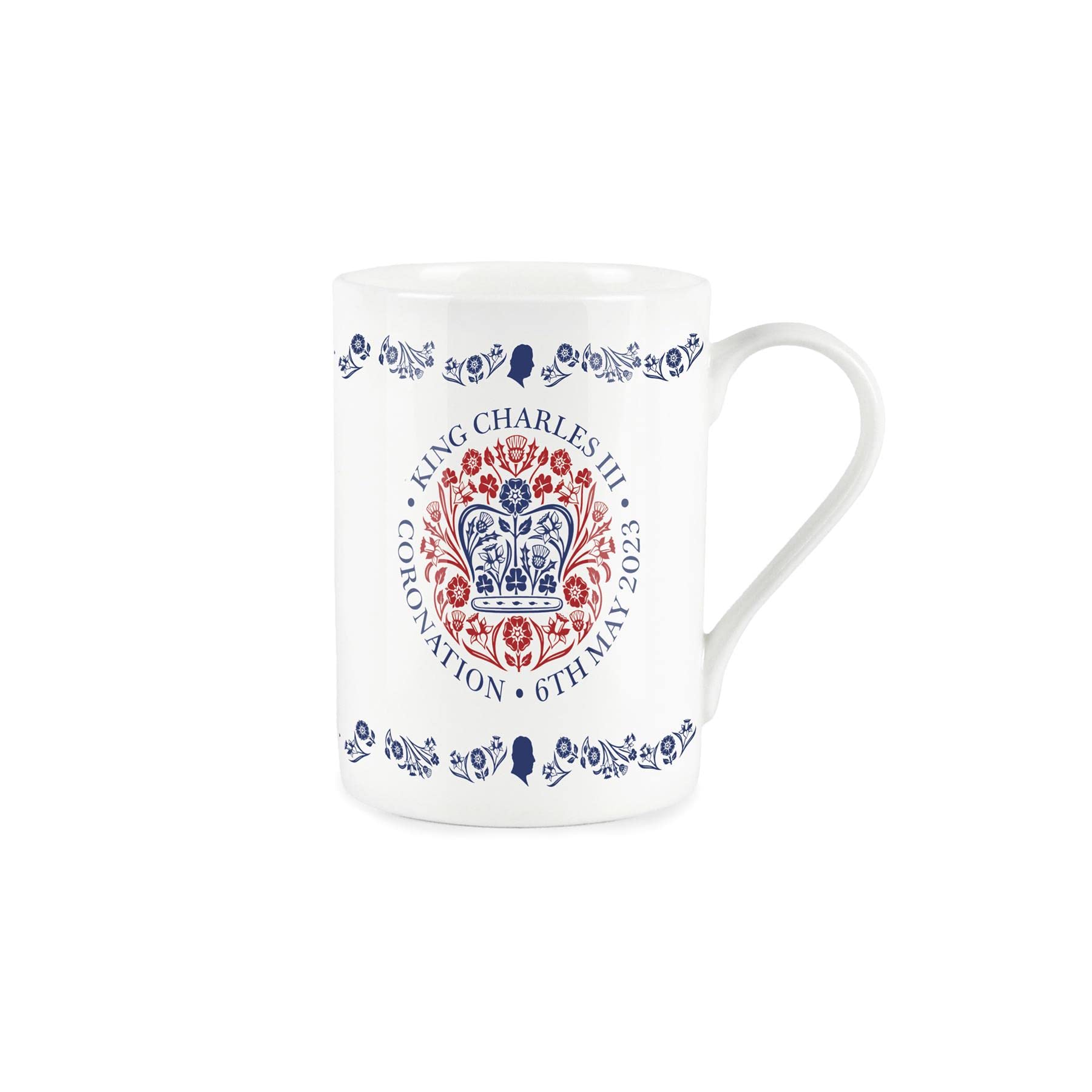 Purely Home King Charles III Coronation 2023 Mug - Fine Bone China White & Red Commemorative Mug Official Emblem Coffee/Tea Gift