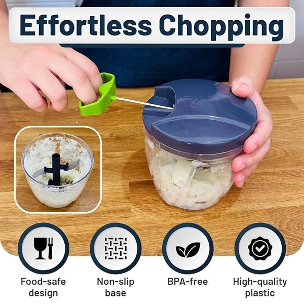 INCITATUS – MANUAL GARLIC CHOPPER – PULL STRING CHOPPER – MANUAL FOOD PROCESSOR – VEGETABLE CUTTER 30 FL OZ – PULL CORD ONION – BPA FREE BOWL & STAINLESS STEEL BLADES