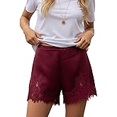 Cjfdfy Women's Satin Silk Lace Shorts High Waisted Patchwork Mini Shorts Trendy Lounge Sleep Wear Pajama Bottoms
