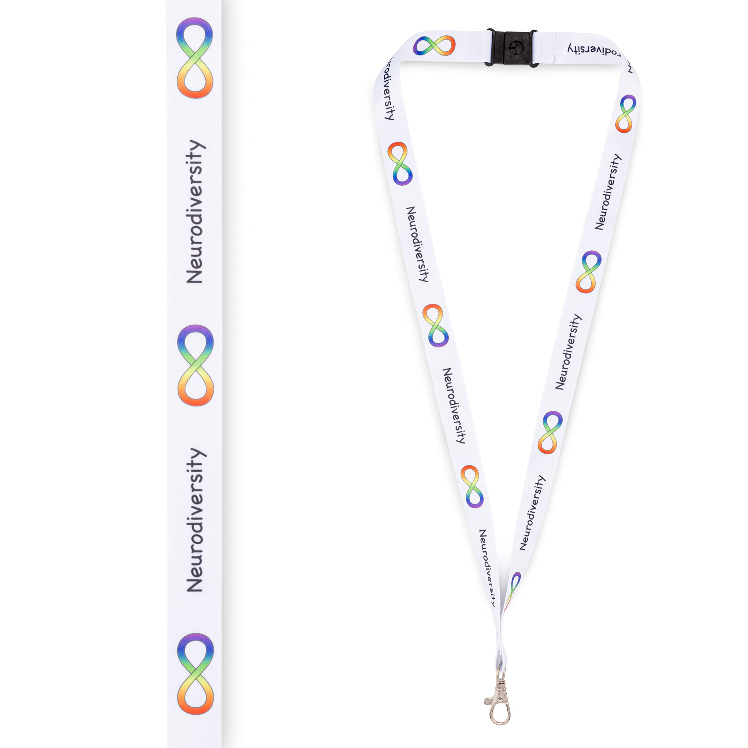Medical ID Me Neurodiversity Awareness Lanyard Autism ADHD Double Infinity Dyslexia Tourettes Epilepsy Unisex Black White Adult Size (White)
