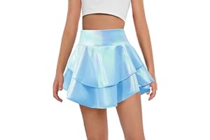 Haloumoning Girls Metallic Skater Skort Kids High Waisted Shiny Dance Scooter Skirt 4-14 Years
