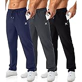 Minorlee Mens Joggers with Zipper Pockets Open Bottom Sweatpants for Men 3 Pack Lightweight Track Pants Men for Workout,Gym