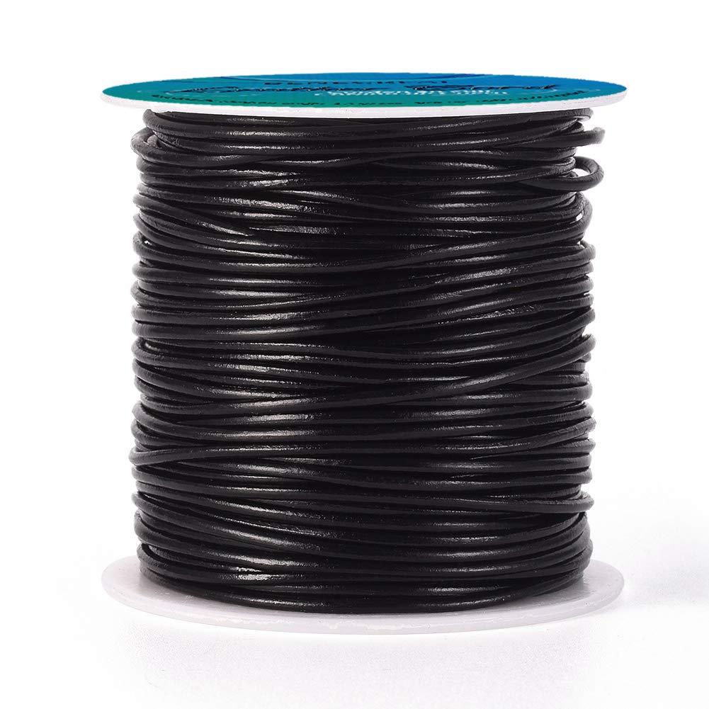 BENECREAT 1.5mm Black Genuine Leather Cord, 50 Yards/45m, Ideal for Jewelry Making, DIY Crafts