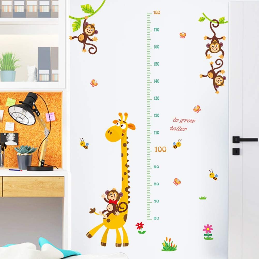 Walkretynbe Wall Stickers Home Decor Giraffe Monkey Height Chart Wallpaper Wall Sticker DIY Kids Children Room Decor Wall Decor Easy Apply and Removable Wedding Party Birthday