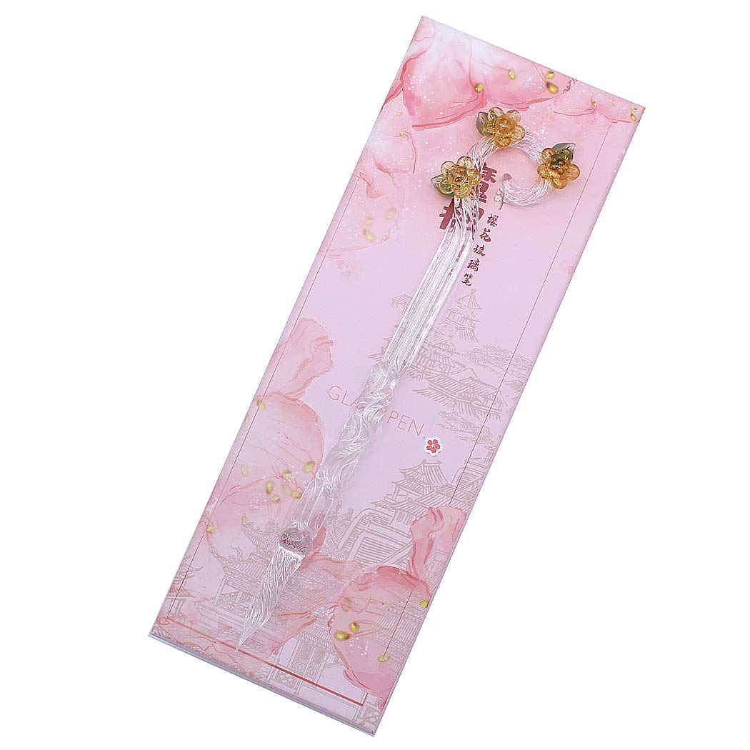 SIPLIV Handmade Glass Dip Pen Magic Sakura Glass Pen Crystal Dip Sign Pen Gift Pen Calligraphy Pen - Gold