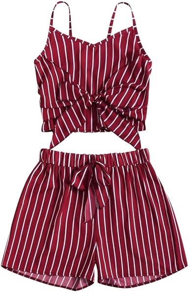 2pcs Summer Outfit Fheaven Women S Sexy Striped Bowknot Vest Tank Top High Waist Short Pants At Amazon Women S Clothing Store