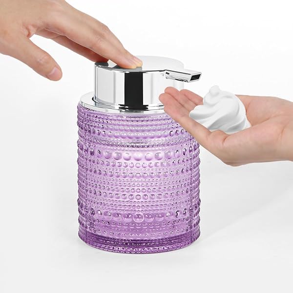 TONXUS BATHROOM ACCESSORY SETS,GLASS TOOTHBRUSH HOLDER AND SOAP DISPENSER FOR BATHROOMS,FOAMING HAND SOAP DISPENSER,TOOTHBRUSH AND TOOTHPASTE CUP HOLDER,CLEAR SOAP AND TOOTHBRUSH HOLDER SET (PURPLE)