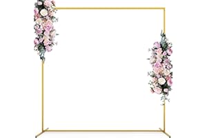 Linda's Memory 6.6 FT Square Arch Backdrop Stand Fitting Rectangle Backdro Stand Frame Photo Wedding Balloon Arch Stand for Parties Birthday Bridal Shower Baby Shower Decor (6.6 X 6.6 FT, Gold)