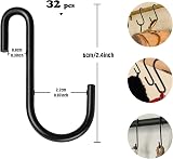 ilauke 32 Pack Heavy Duty S Hooks Black S Shaped Hooks Hanging Hangers view 3